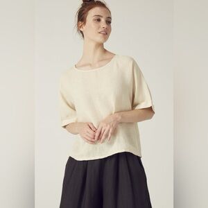 Filosofia Vanilla Cream Boxy Oversized Zoe Linen Top Lagenlook Natural Minimal